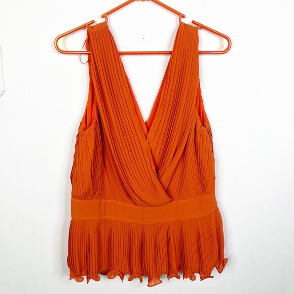 NEW Endless Rose Orange Pleated Lettuce Hem Surplice Neck Sleeveless Top Size L - Picture 1 of 8